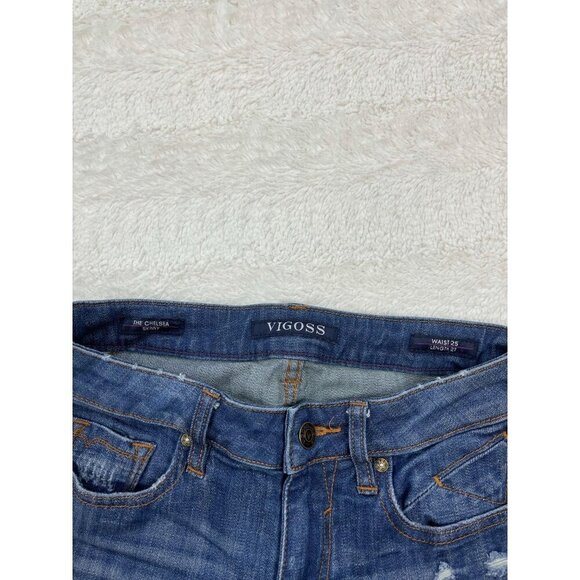 Vigoss Chelsea Skinny Jeans Waist 25 Length 27 Distressed Cuffed - Picture 3 of 7
